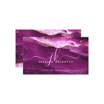 Pink Magenta Agate Gold Glitter Script Monogram