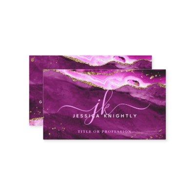 Pink Magenta Agate Gold Glitter Script Monogram