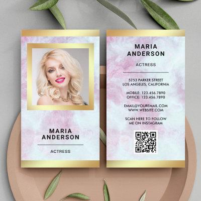 Pink Marble Gold Model Actress QR Code Photo