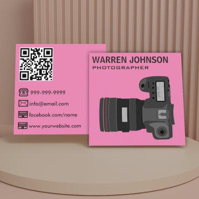 Pink Modern Photographer QR Code Square