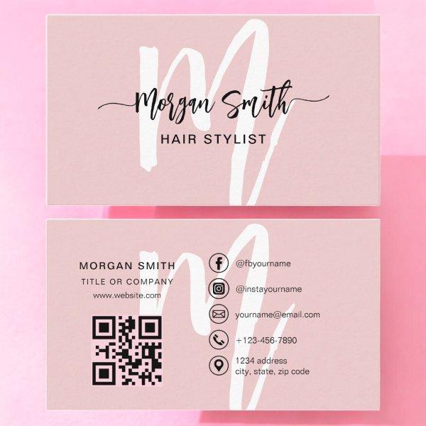 Pink Modern Script QR Code Monogram Name
