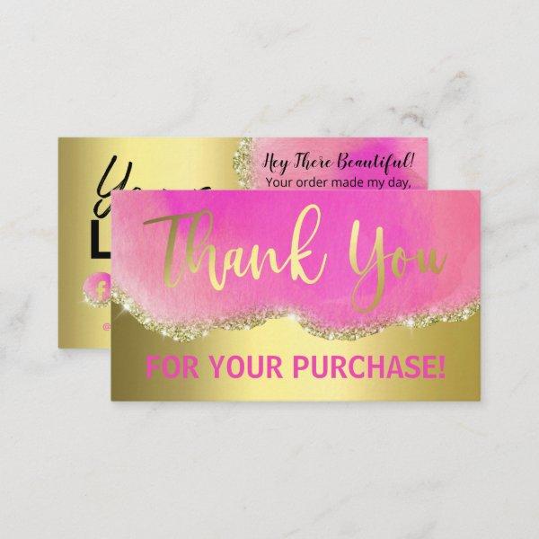 Pink On Gold Foil Agate Thank You Insert