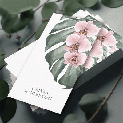 Pink Orchids on Monstera Tropical Botanical