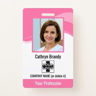 Pink Personalized Employee, Photo, Bar Code & Logo Badge