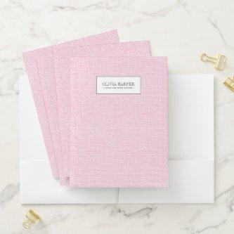 Pink | Plain Elegant Linen Look Monogram   Pocket Folder