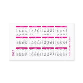 Pink Pocket Calendar 2023.  Template