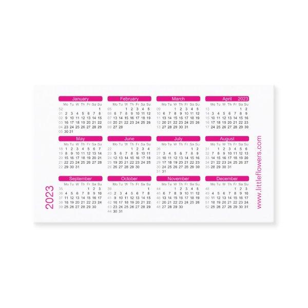 Pink Pocket Calendar 2023.  Template