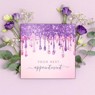 Pink Purple Glitter Dripping Appointment Reminder Square
