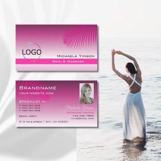 Pink Purple Gradient Palm Leaf with Logo and Photo
