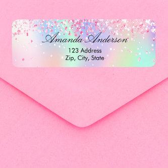 Pink purple holographic return address label