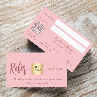 Pink qr code business logo referral card