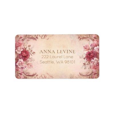 Pink Red Blush Floral Watercolor Romantic Frame Label