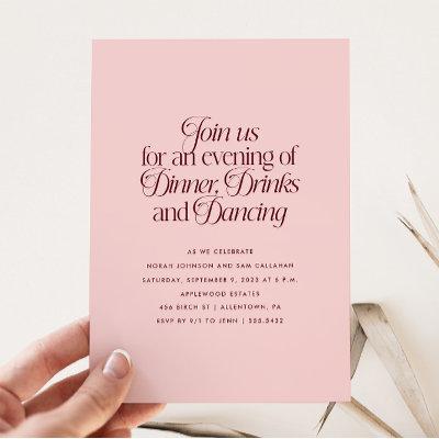 Pink Red Minimalist Dinner Drinks and Dancing Invitation