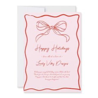 Pink & Red Retro Bow Business French Christmas Holiday Card