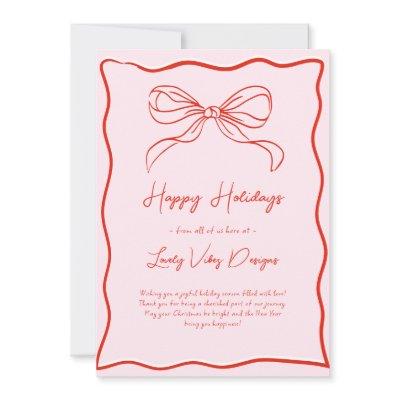 Pink & Red Retro Bow Business French Christmas Holiday Card