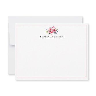 Pink Red Rose Peony Eucalyptus Floral Watercolor Note Card