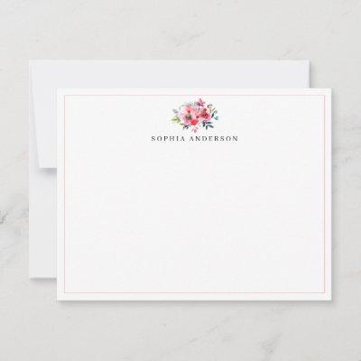 Pink Red Rose Peony Eucalyptus Floral Watercolor Note Card