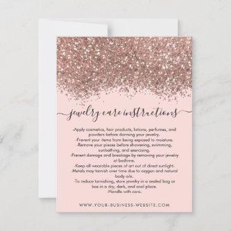 Pink Rose Gold Confetti Glitter Jewelry Care Card