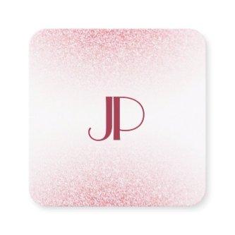 Pink Rose Gold Glitter Modern Elegant Monogram Square