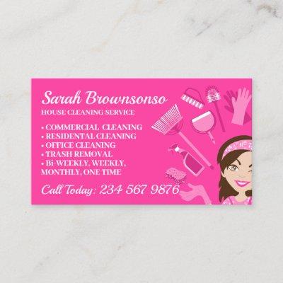 Pink Scheme Janitorial Lady Cartoon House Cleaning