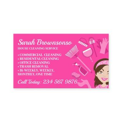 Pink Scheme Janitorial Lady Cartoon House Cleaning