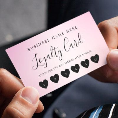 Pink Script Chic Heart Custom Logo Simple Business Loyalty Card