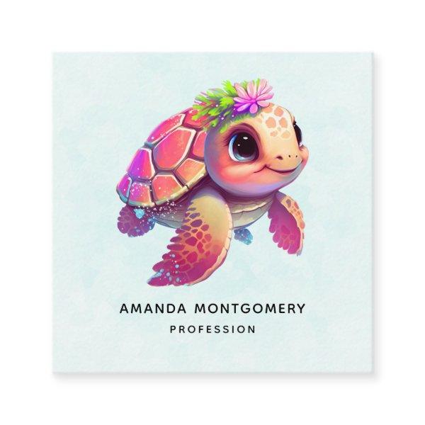 Pink Sea Turtle Whimsical & Cute Square