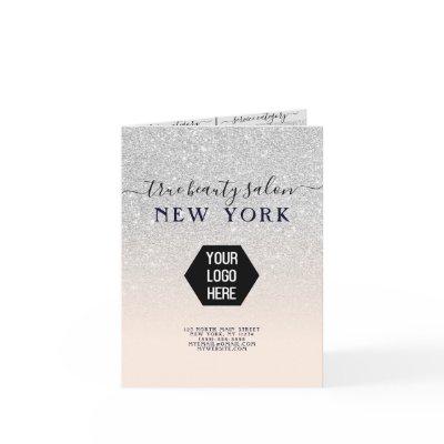 Pink Silver Glitter Ombre Logo Salon Price List Note Card