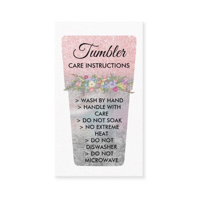 Pink Silver Vinyl Print Tumbler Care Instructions Calling Card
