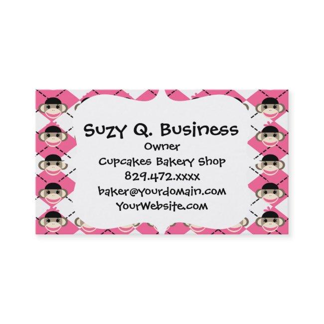 Pink Sock Monkeys on Pink White Argyle Diamond