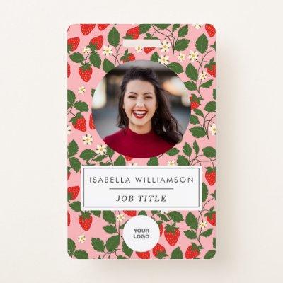 Pink Strawberry Fruit Unique Employee Photo ID Badge