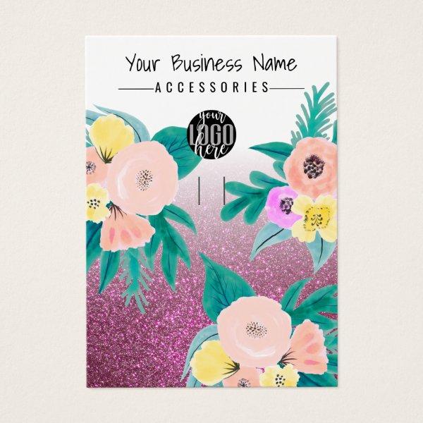 Pink Teal Floral Glitter Logo Keychain Display
