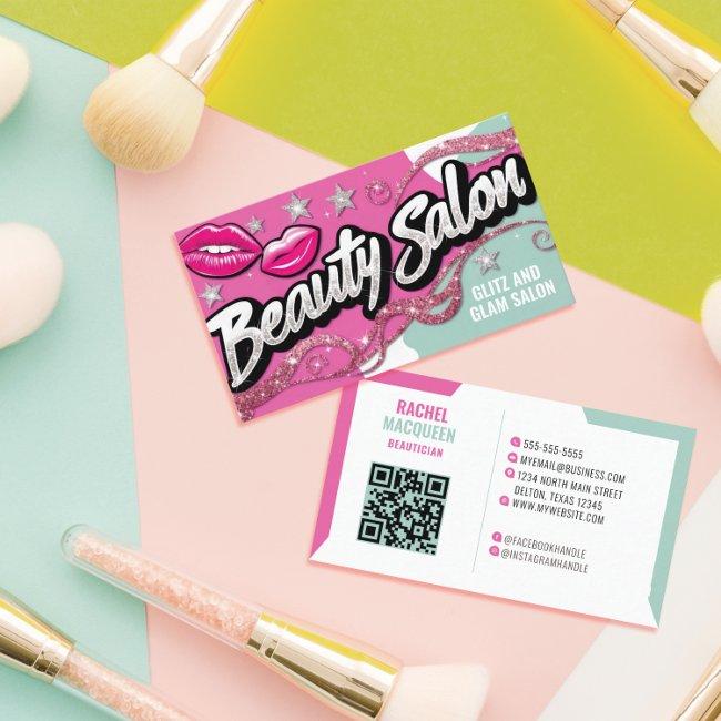 Pink Teal Glitter Retro Pop Art Beauty Salon
