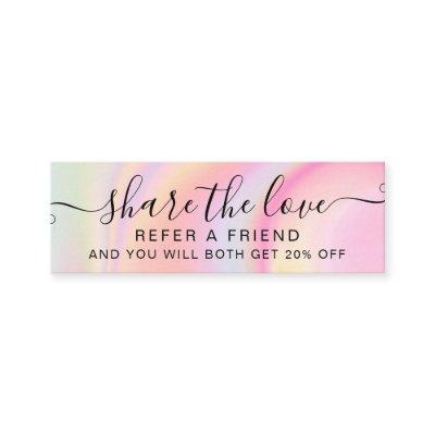 Pink unicorn girly rainbow marble referral card