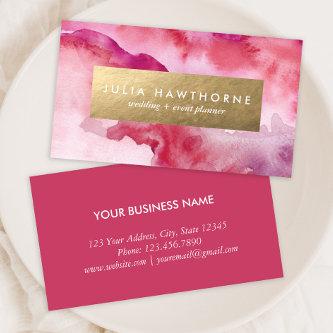 Pink Watercolor and Gold Faux Foil