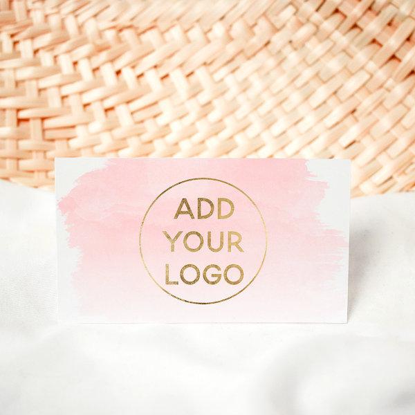 Pink watercolor brushstroke logo gold circle