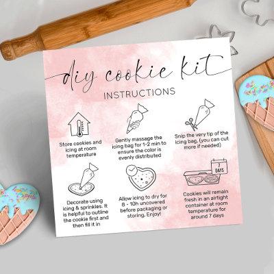 Pink Watercolor Cookie Decorating Kit Care Cards