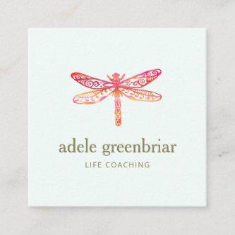 Pink Watercolor Dragonfly Logo Holistic Healer Square