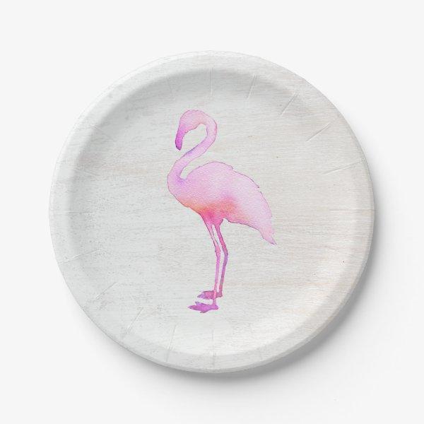 Pink Watercolor Flamingo Calling Card Paper Plates