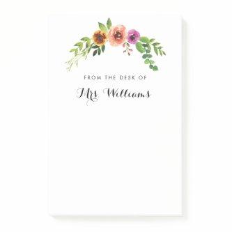 Pink Watercolor Floral Teacher Note