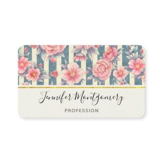 Pink Watercolor Flowers on Stripes