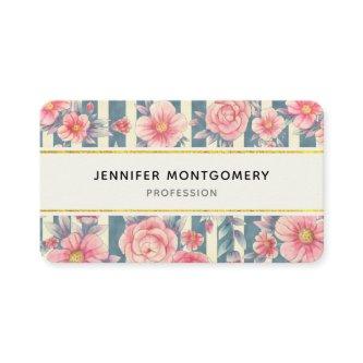 Pink Watercolor Flowers on Stripes