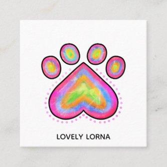 Pink Watercolor Heart Pet Dog Paw Template  Square