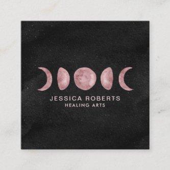 Pink Watercolor Lunar Moon Phases Square