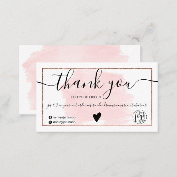 Pink watercolor rose gold foil order thank you