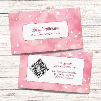 Pink Watercolor Starry Night QR Code Mom Personal Calling Card
