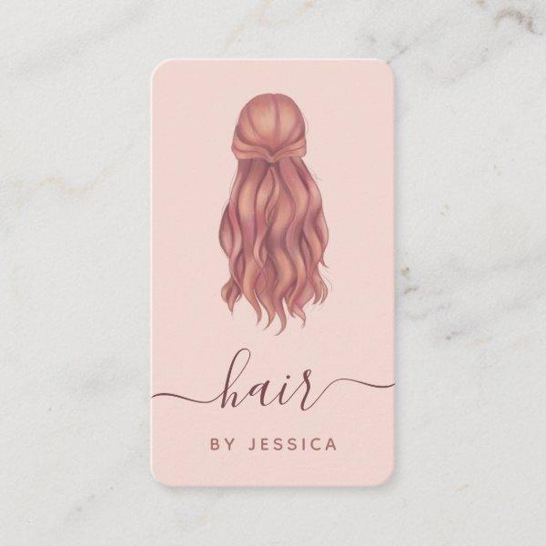 Pink Wavy Hair Hairstylist Add Logo & Social Media