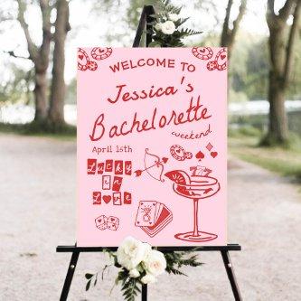 Pink Whimsical Poker Bachelorette Welcome Foam Board