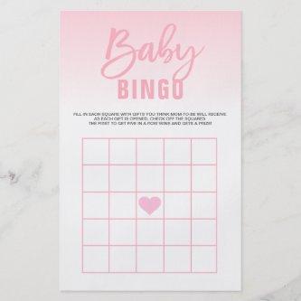 Pink White Heart Girl Baby Shower BINGO Cards Flyer