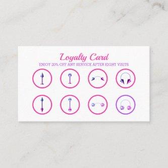 Pink White Jewelry Neon Stylish Body Piercing Loyalty Card